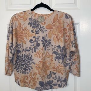 Sioni Women's Kimono Sleeve Round Neck Knit Floral Sweater Medium Multicolor